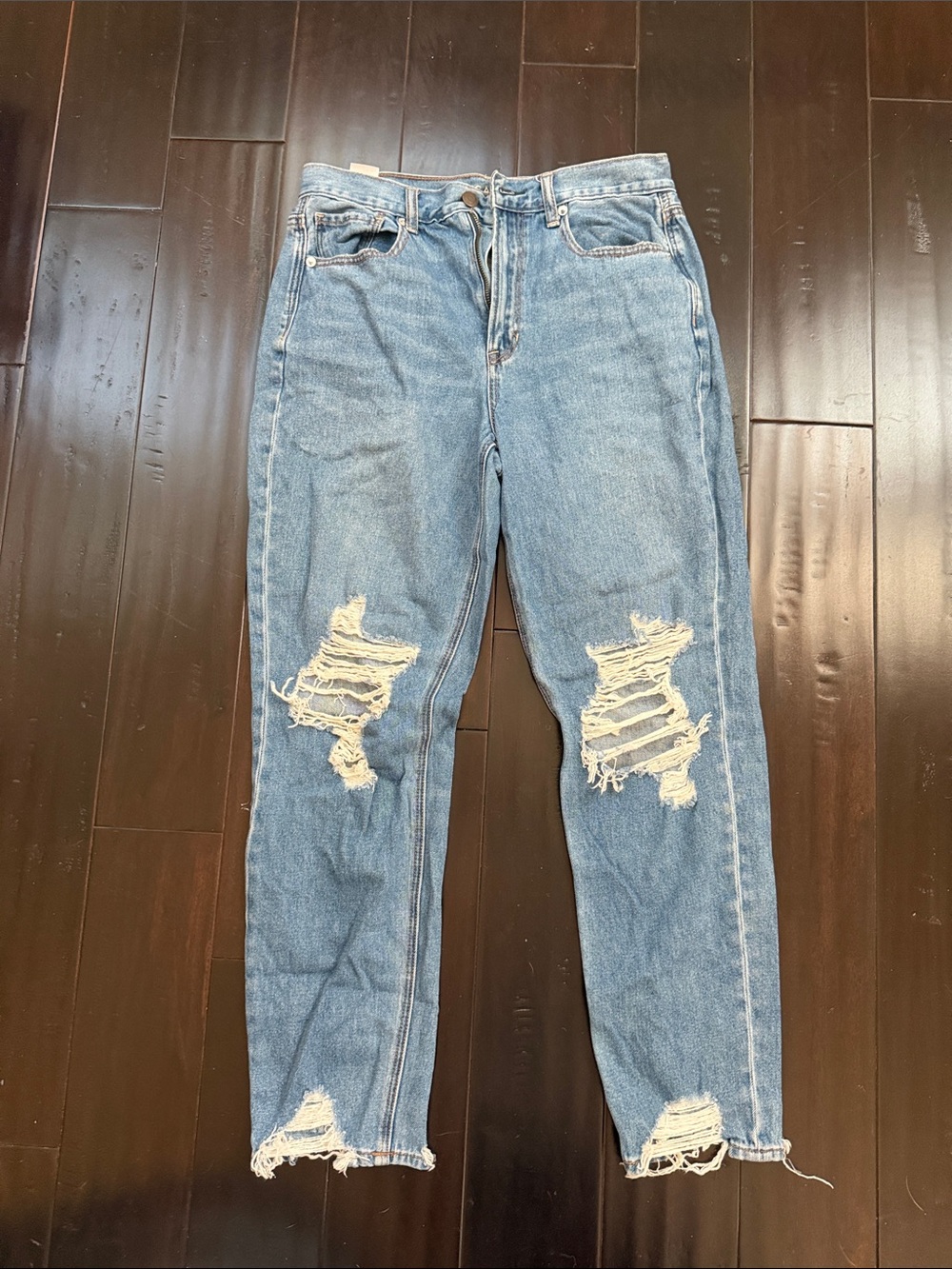 American Eagle Outfitters Light Blue Ripped Straight Leg Jeans